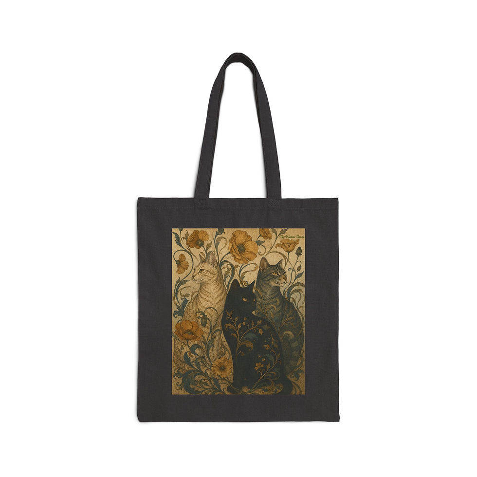 Art Nouveau Cats Cotton Canvas Tote Bag | Vintage Botanical Cat Lover Tote 2