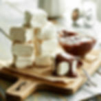 Eye-level view of classic vanilla marshmallows cut into squares