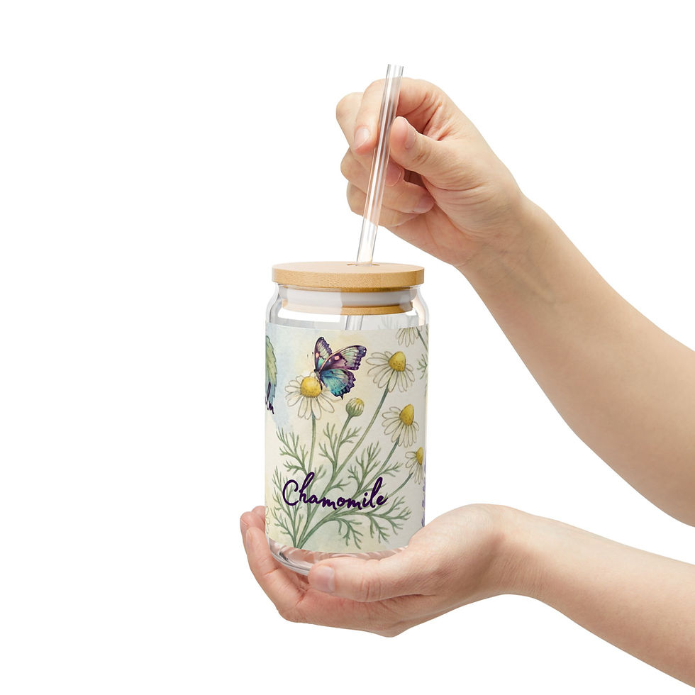 Thumbnail: Botanical Herb Sipper Glass | 16oz Floral Drink Tumbler with Bamboo Lid | Straw 7