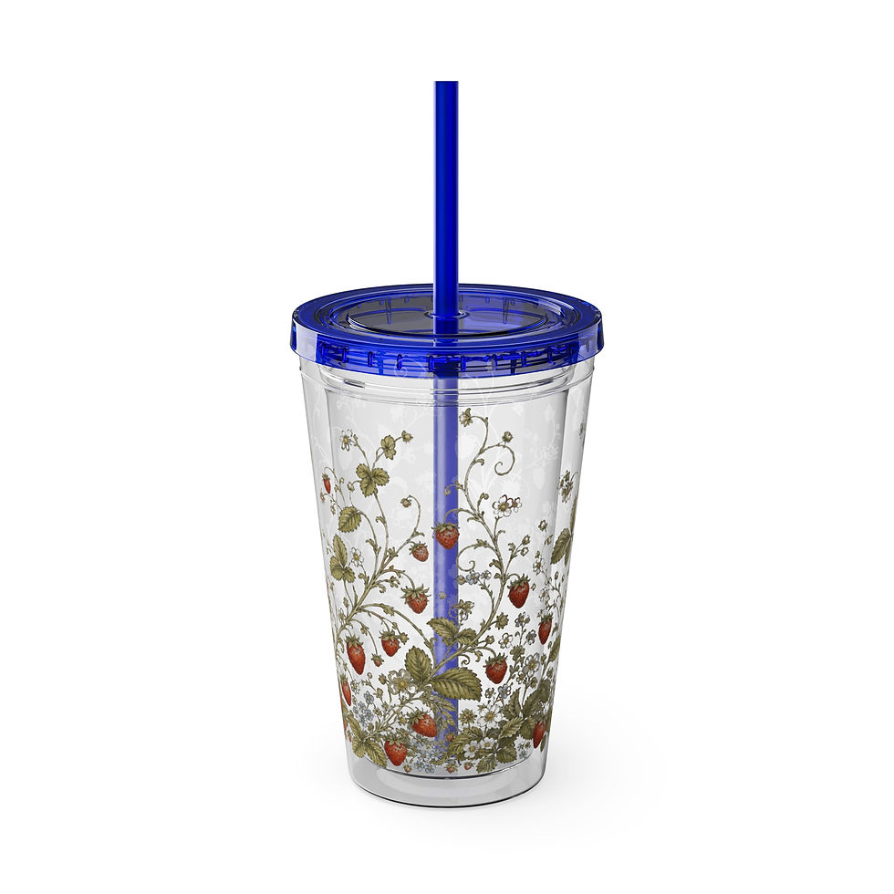 Thumbnail: Cottagecore Strawberry Acrylic Sunsplash Tumbler with Straw | Farm & Fauna 9