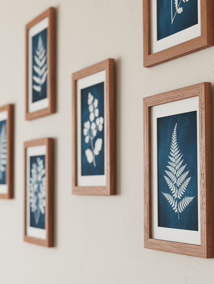 Set of Botanical Prints Decor on a Wall With Frame Mats