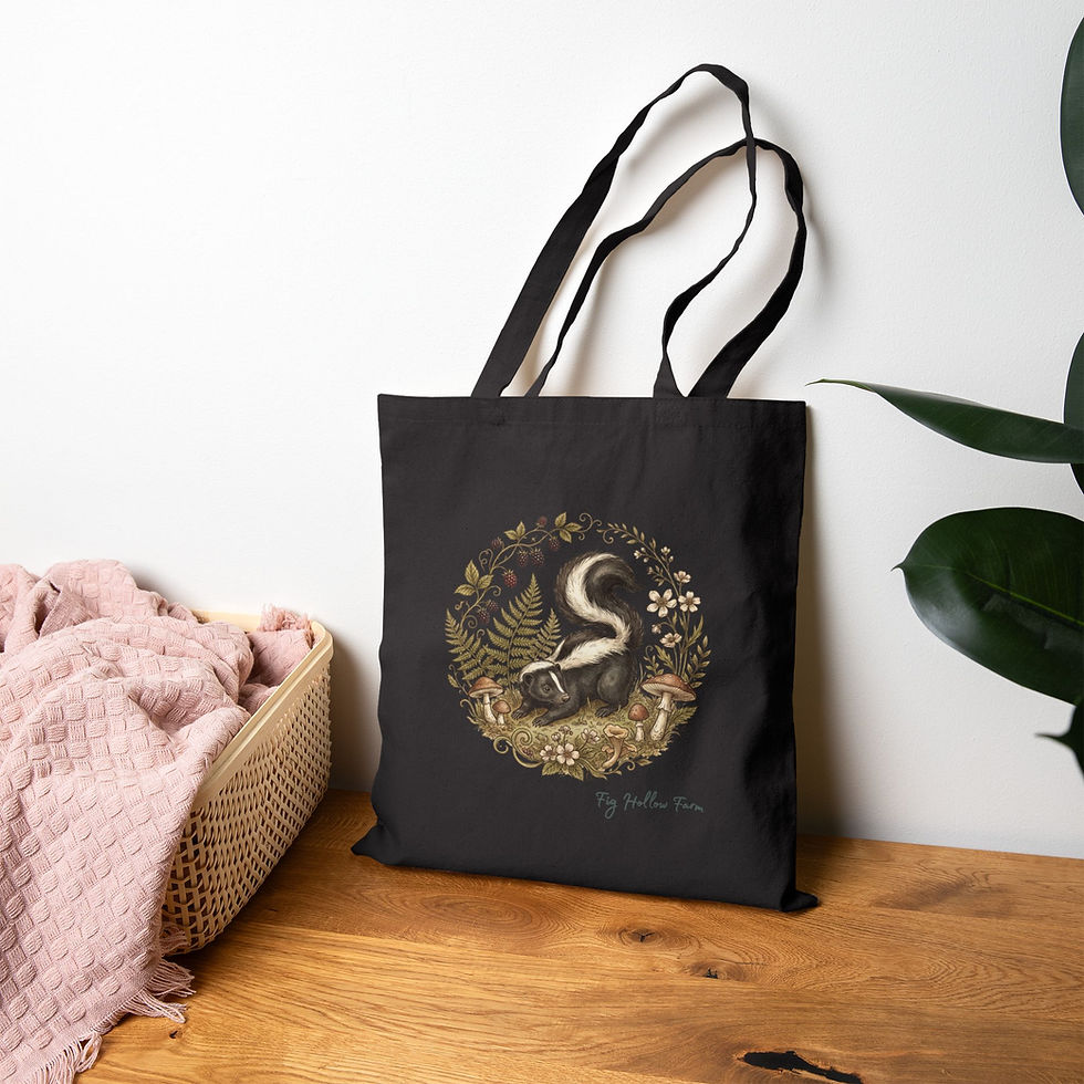 Skunk Woodland Market Tote | Farm & Fauna Collection | Botanical Art Shop Bag 1