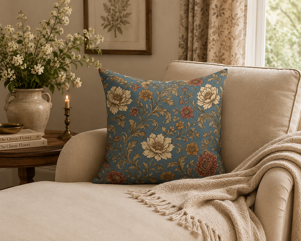 Vintage Blue Floral Throw Pillow | Farm & Fauna Collection
