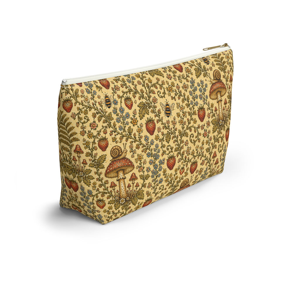 Thumbnail: Storybook Strawberry & Mushroom T-Bottom Pouch | Cottagecore Cosmetic Bag 5