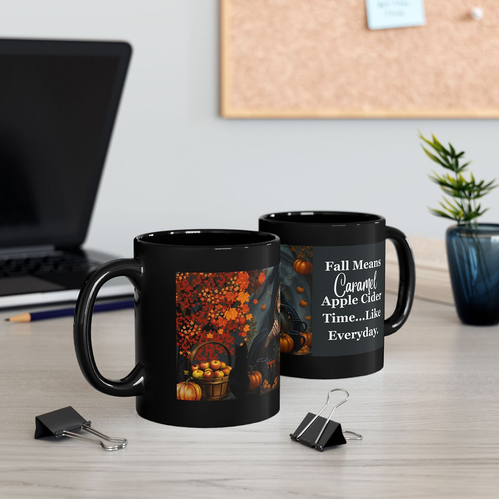 Fall Themed Black Mug, Halloween Witch Mug Fall Means Apple Cider Time 1