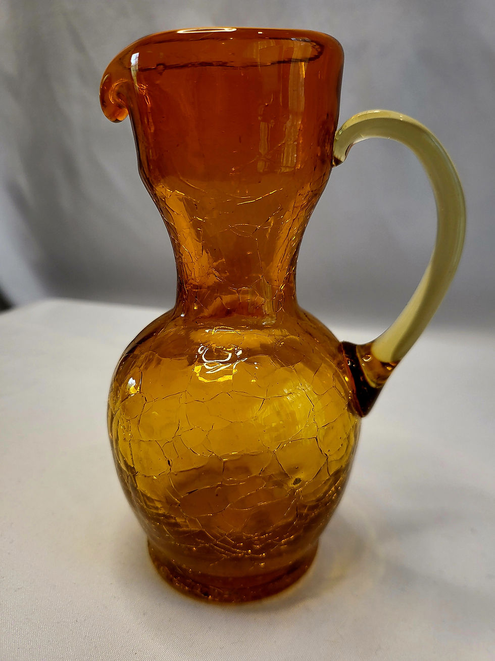 Thumbnail: Vintage Small Amber Crackle Glass Pitcher