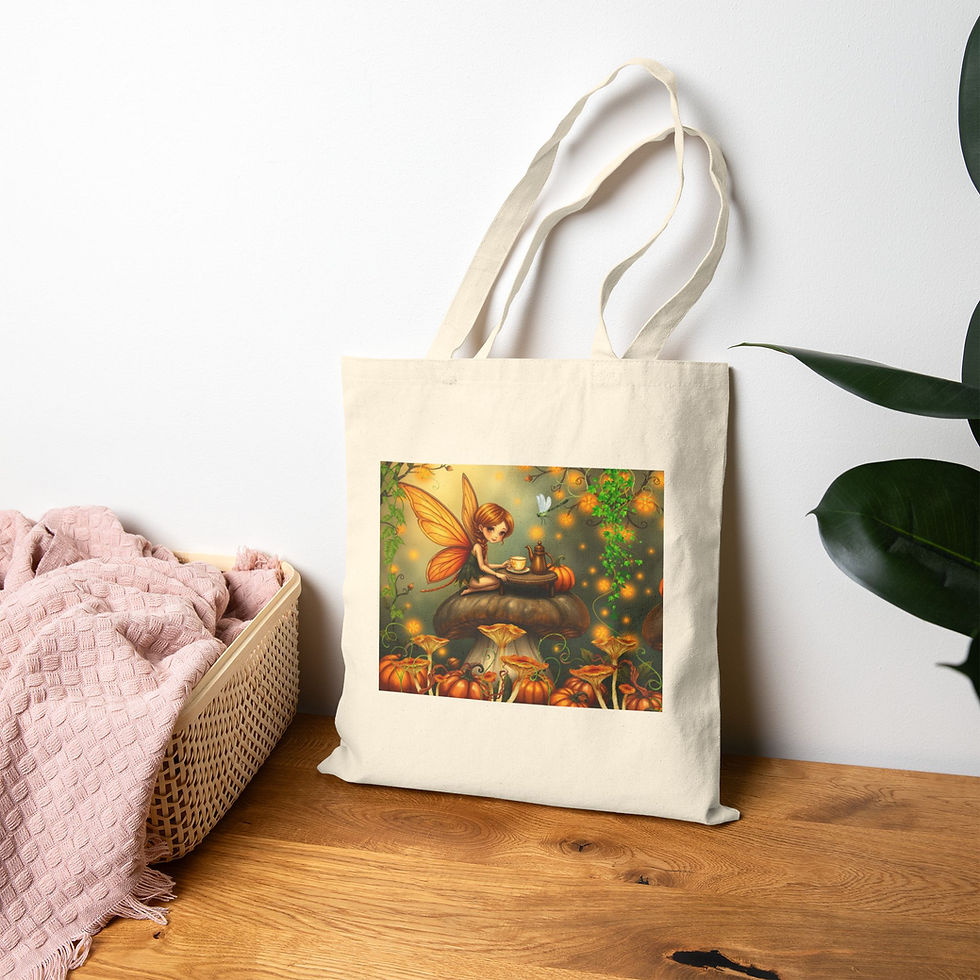 Whimsical Fairy Cotton Canvas Tote Bag, Fall Gift for Fairy Lovers 1