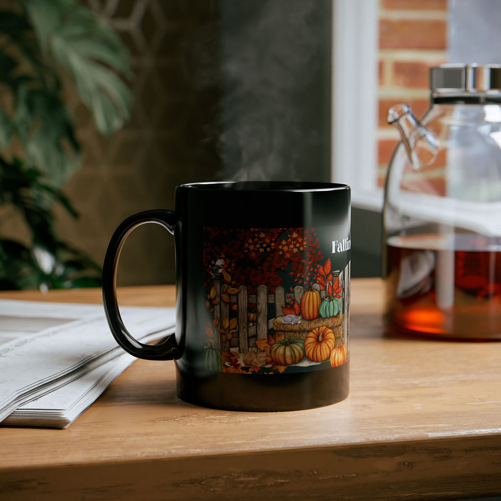 Autumn Themed Black Mug, Perfect for Fall, Falling Leaves Lazy days Quote 2