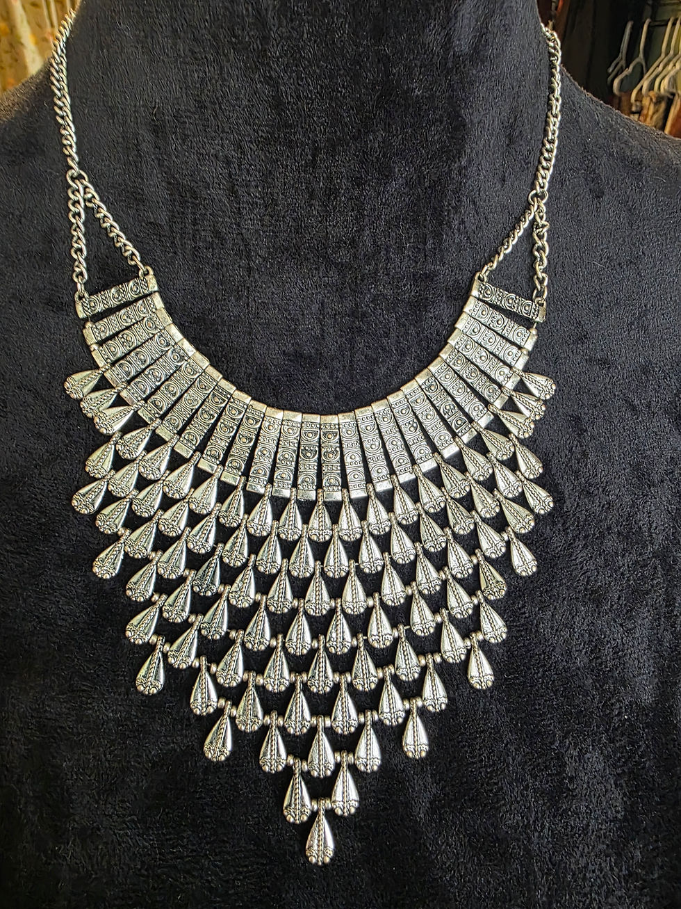Thumbnail: Bohemian Oxidized Silvertone Bib Necklace 9