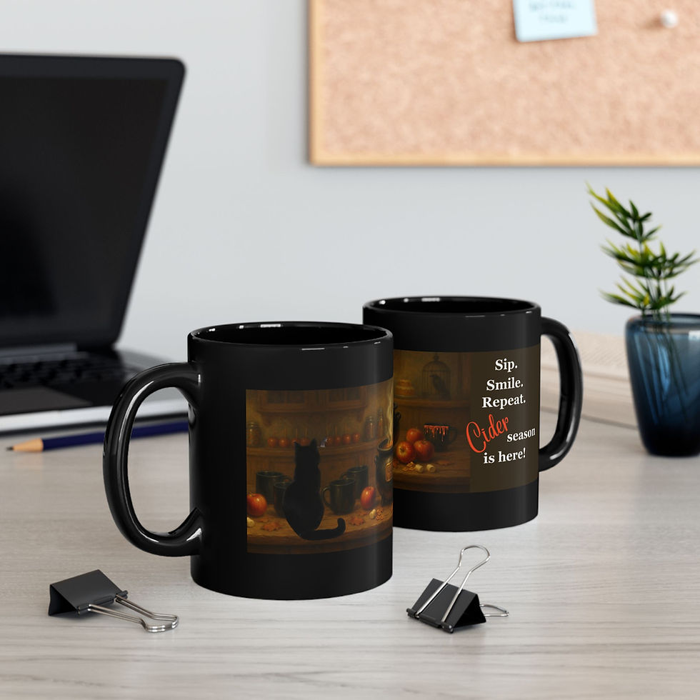 Cider Season Black Mug, Cozy Autumn Drinkware, Sip Smile Repeat Coffee Mug 1