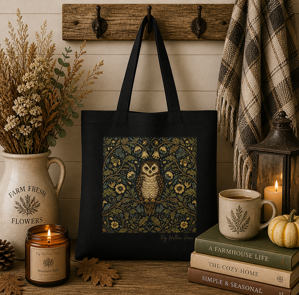 Vintage Botanical Owl Floral Canvas Tote Bag | Fig Hollow Farm | Owl Gifts MU