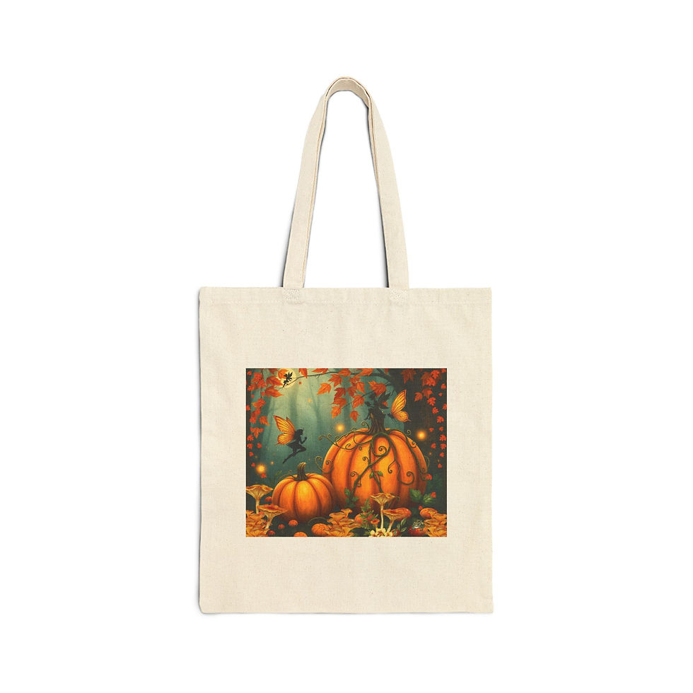 Autumn Themed Canvas Tote Bag, Pumpkin Patch Shopping Bag, Trick or Treat Bag 1
