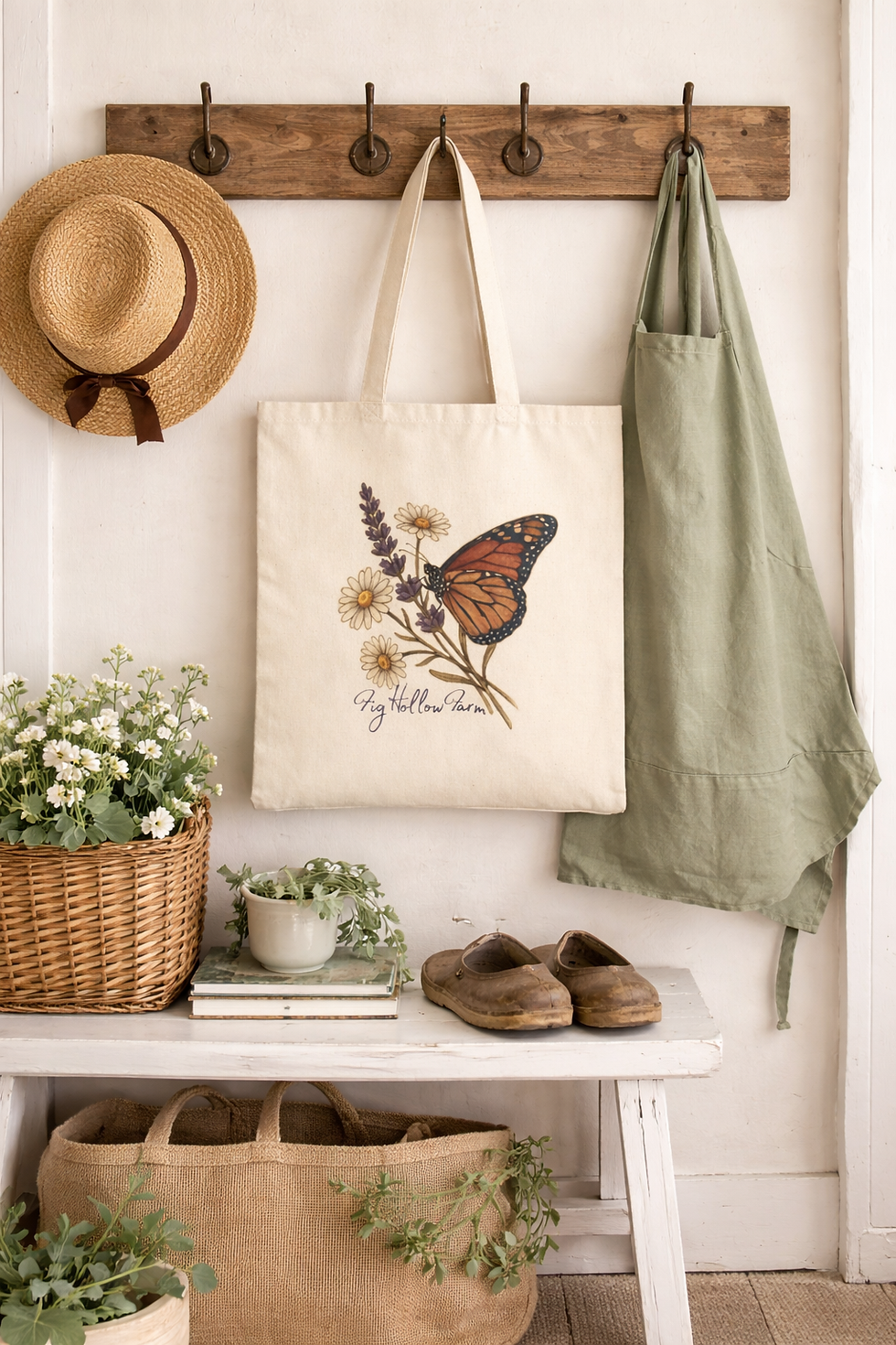 Butterfly Wildflower & Lavender Tote Bag | Canvas Market Tote | Farm & Fauna MU