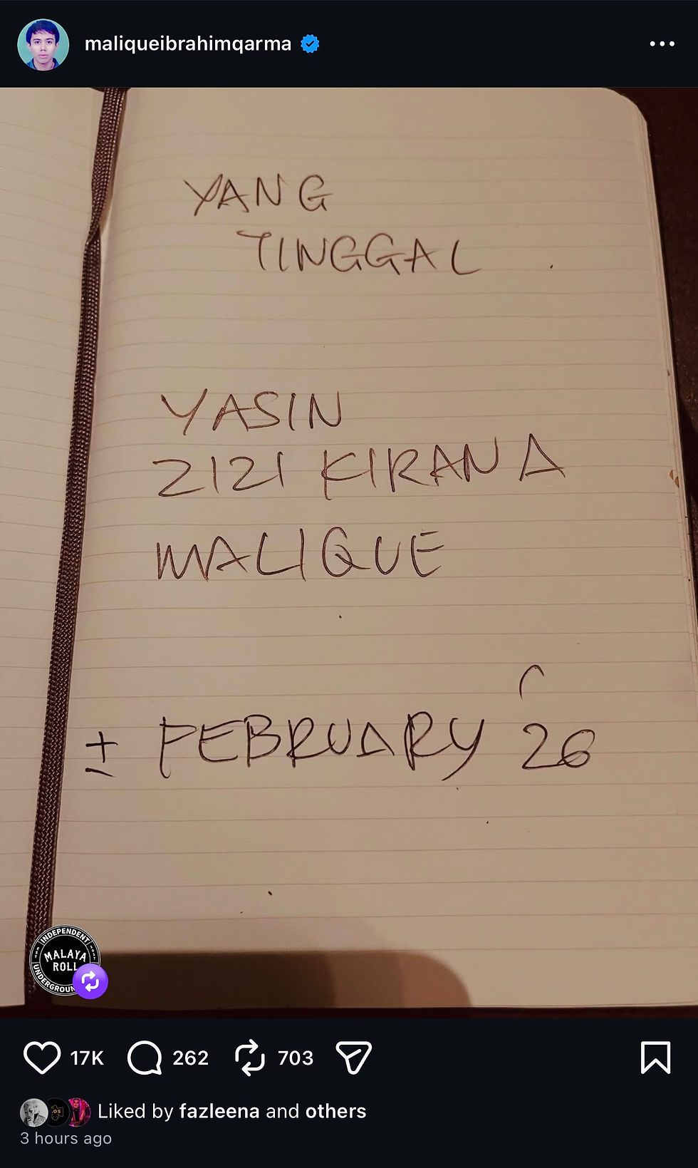 Hantaran Misteri Malique Undang Spekulasi, Catatan Yang Tinggal Bersama Nama Yasin dan Zizi Kirana