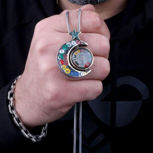 Thumbnail: Pendant crescent star soldier foxtail chain necklace