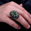 Thumbnail: Mens ring carved amber gemstone crescent star 925 sterling silver