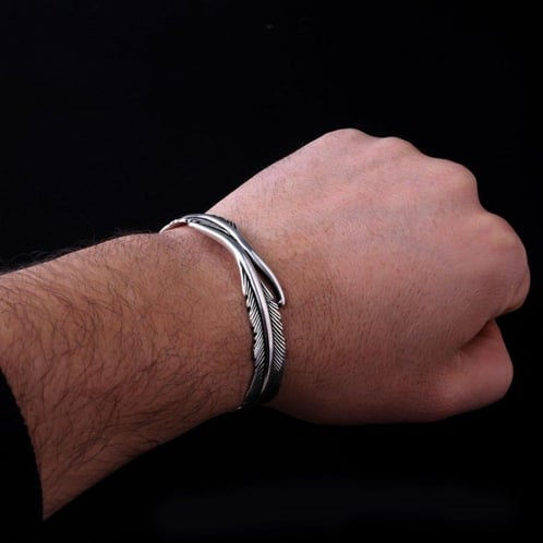 Thumbnail: Handcuff eagle feather bracelet 925 sterling silver