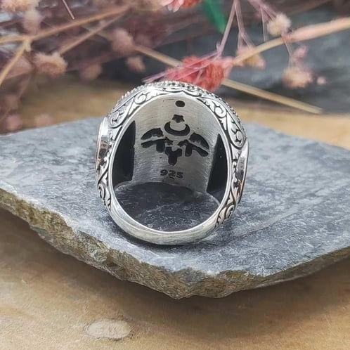 Thumbnail: Mens ring seal of solomon blue enamel oval 925 sterling silver