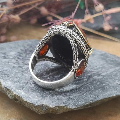 Thumbnail: Mens ring ayat elkursi cz gemstone 925 sterling silver