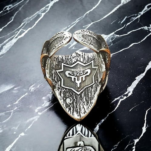Thumbnail: Archery thumb mens ring wolf 925 sterling silver