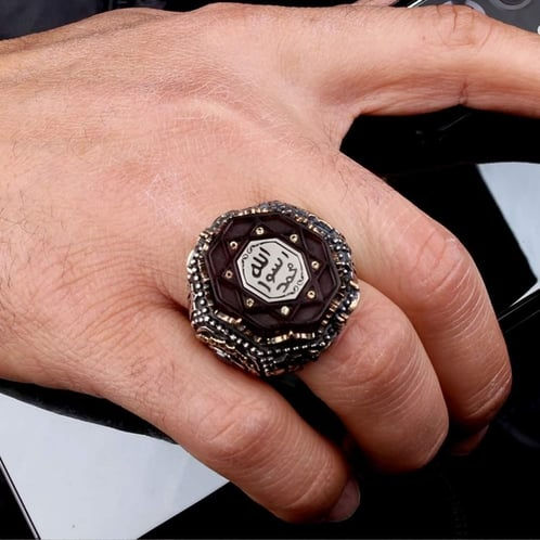 Thumbnail: Men ring seal of prophet black cz gemstone 925 sterling silver