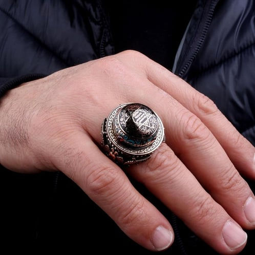 Thumbnail: Mens Ring King Solomon Seal Sterling Silver Islamic Jewelry Unique Craftsmanship