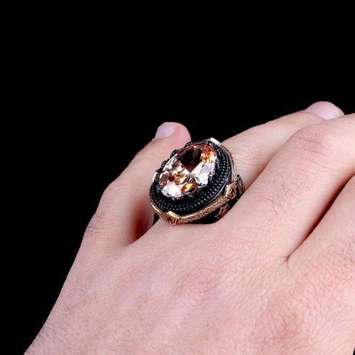 Thumbnail: Mens ring citrine gemstone 925 sterling silver