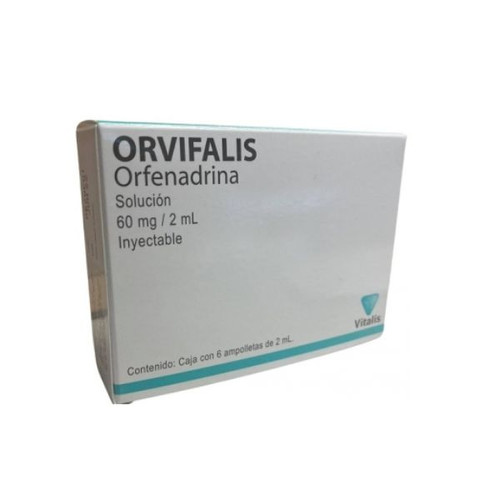 Orfivalis (Orfenadrina) 60 mg / 2 mL Inyectable Caja con 6 Ampolletas Farmacia Sanorim Orfivalis (Orfenadrina) 60 mg / 2 mL Inyectable Caja con 6 Ampolletas Farmacia Sanorim