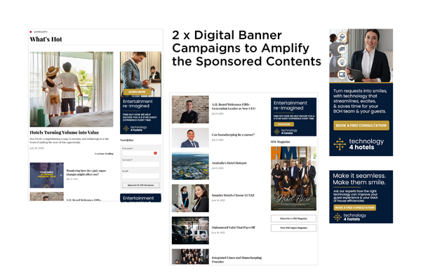 Hotel tech, marketing for b2b a layout of digital banner campaigns.