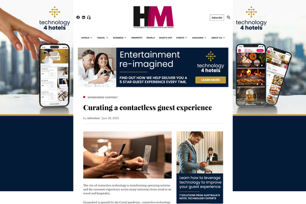 Marketing for b2b in Technology 4 hotels magazine layout preview.