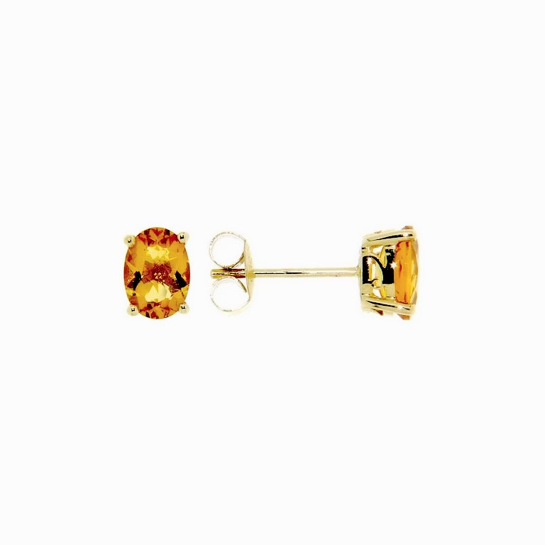 oval citrine yellow gold stud earrings