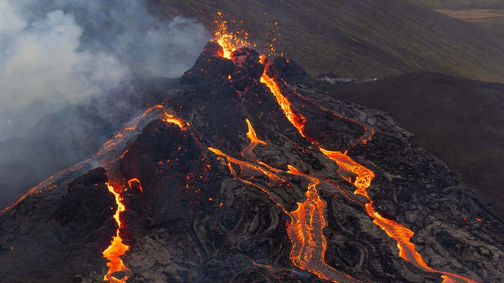 Mount Fagradalsfjall in Iceland, volcano eruption