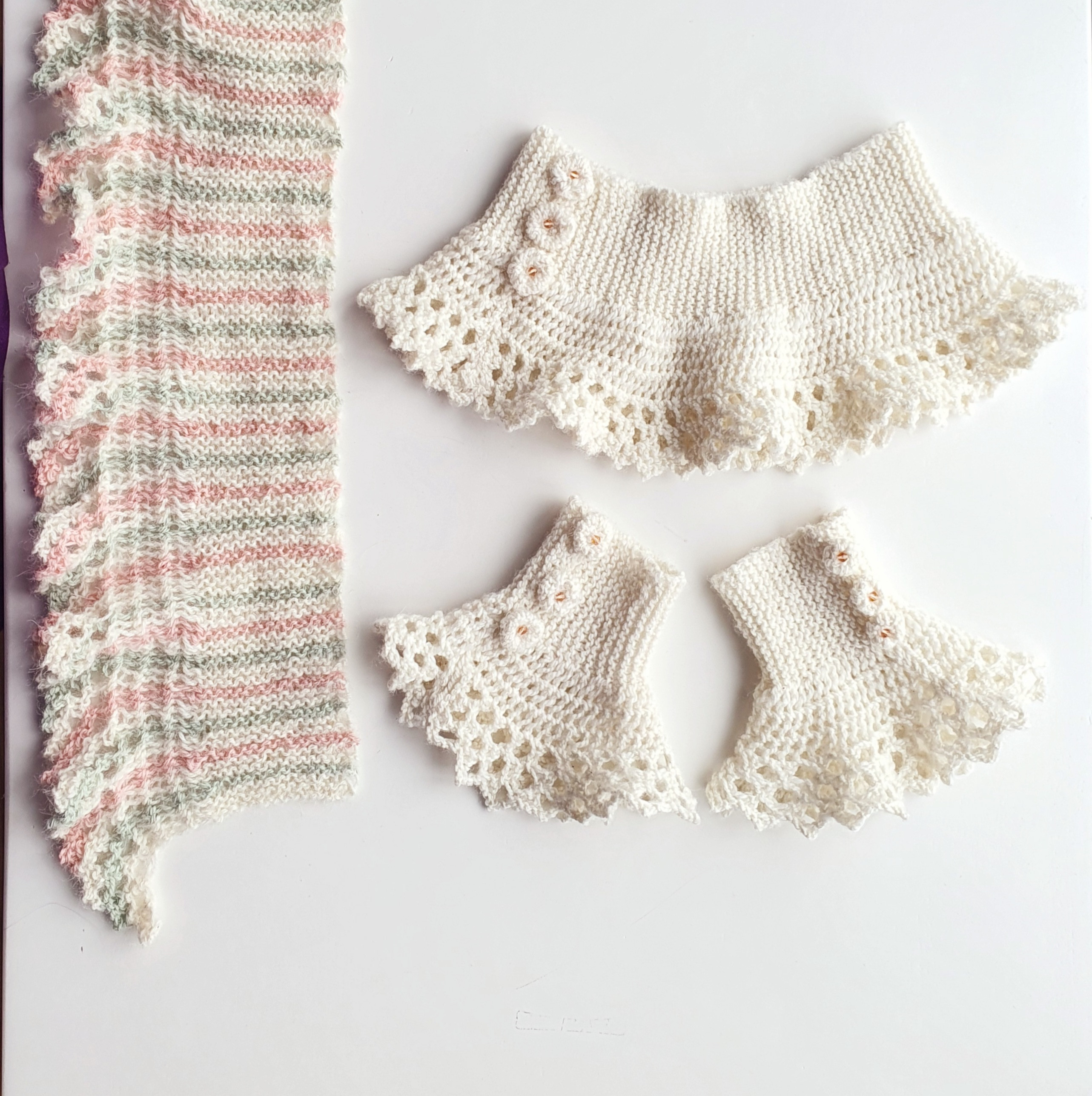 Garter Lace Yoked Cowl, Scarf and Wrist Warmers Knitting Pattern