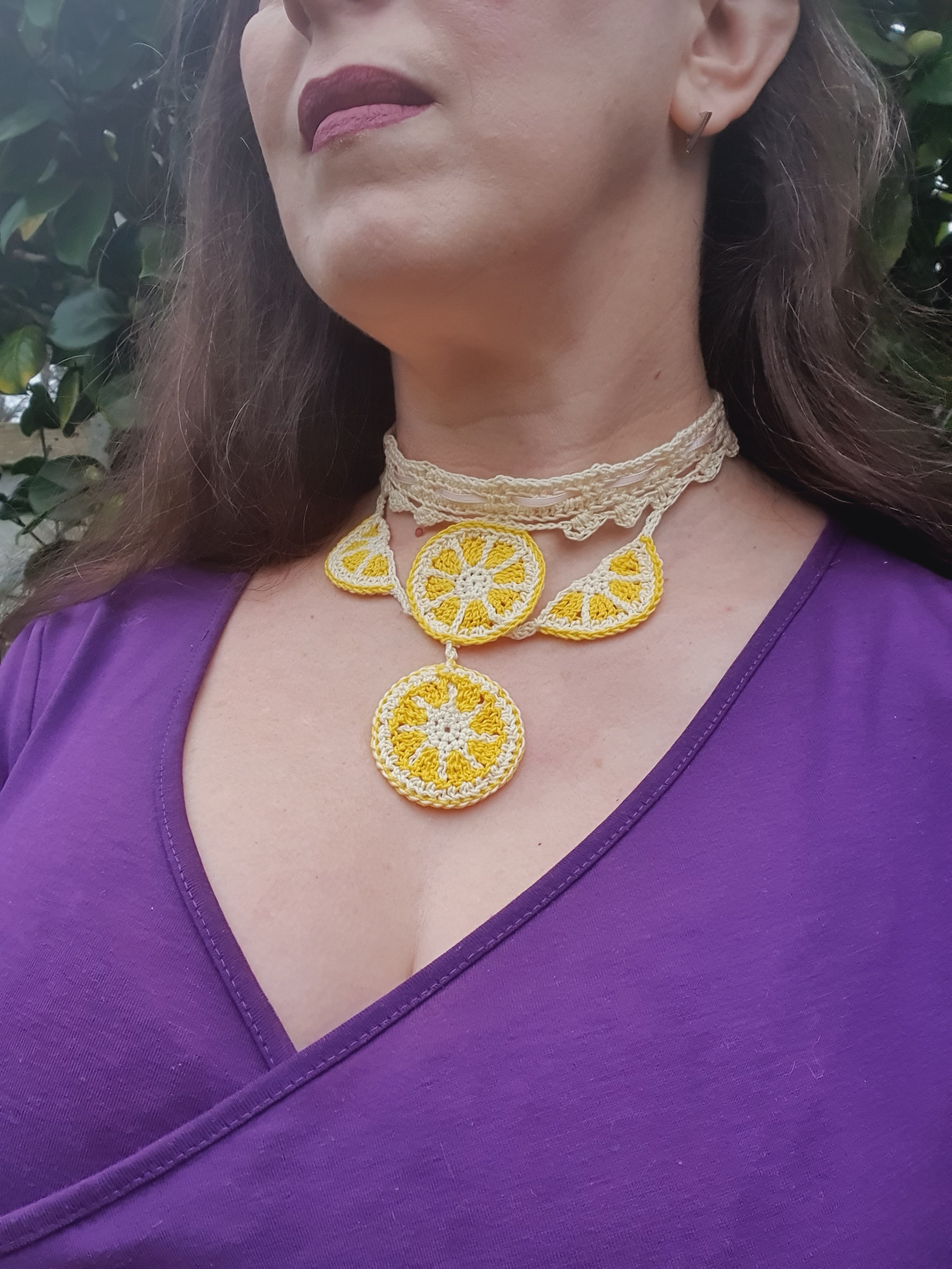 Citrus Cocktail Choker Crochet Pattern English US+UK terms lace necklace crochet
