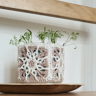 Windowsill Herb Planter in beige and white lace crochet
