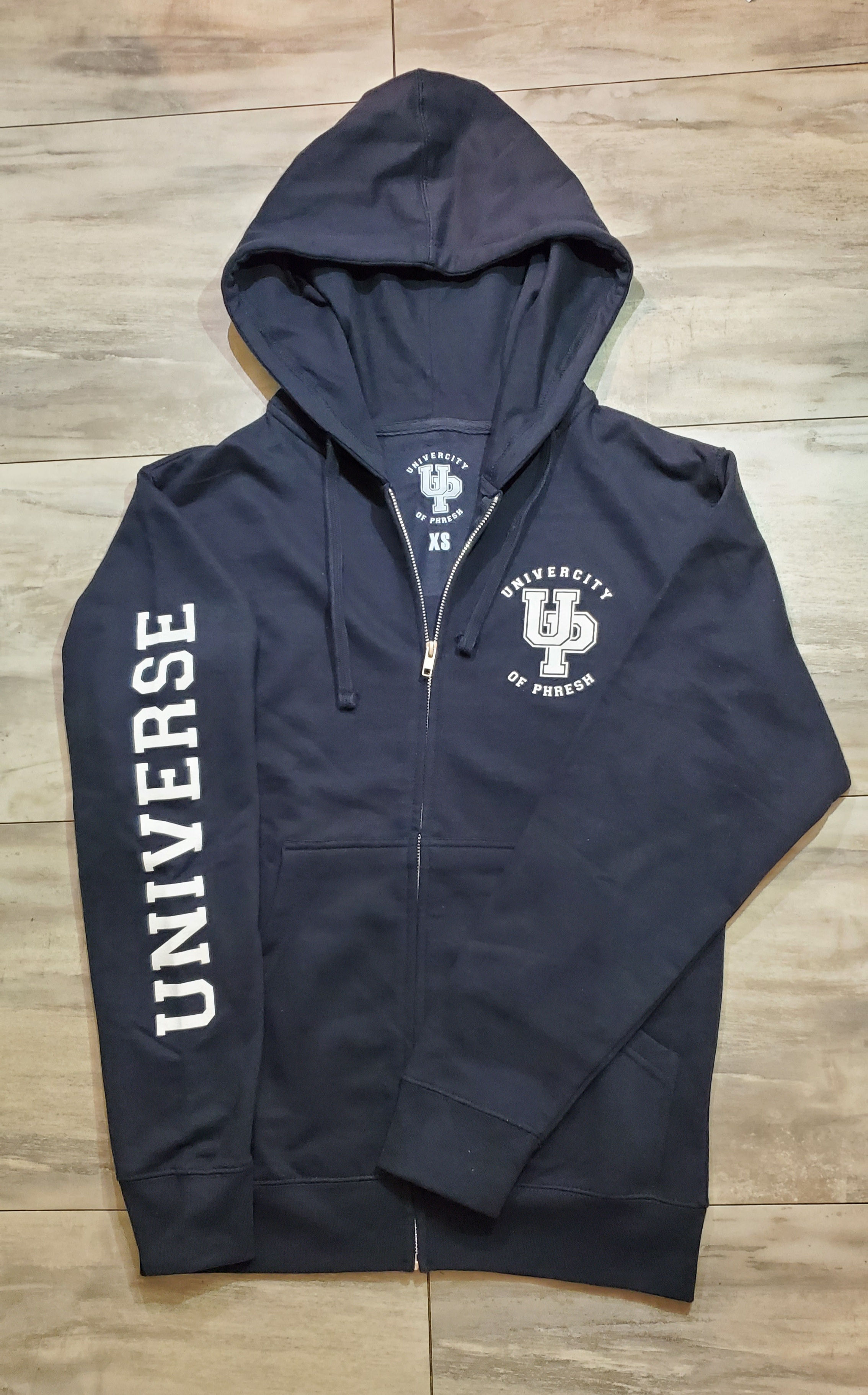 [S2] Navy Blue/White Unisex Zip Hoodie