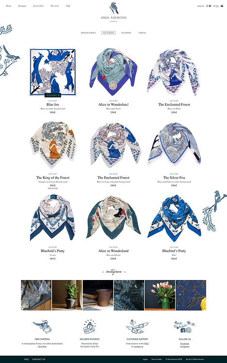 Direction artistique et web-design du site pour "Ania Axenova – Paris" / page shop