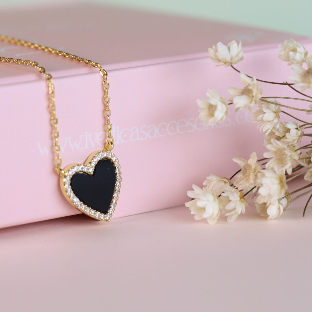 Black Heart Necklace & Earrings