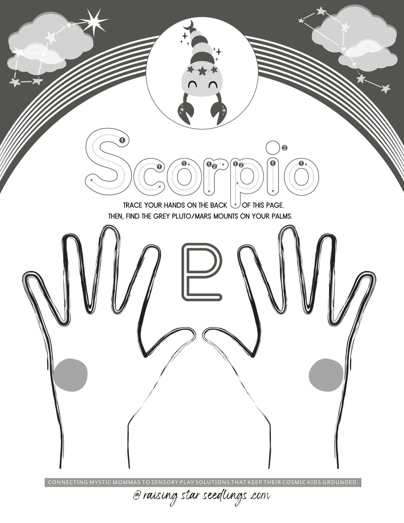 โ Scorpio: Pluto power planet palm tracing worksheet