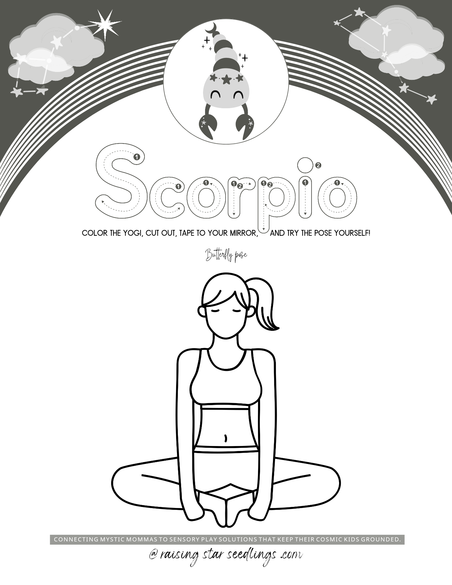 ♏ Scorpio yoga poses coloring worksheets