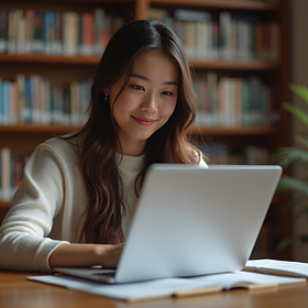A-student-confidently-prepares-personal-essay-using-laptop-in-a-cozy-library-setting.png
