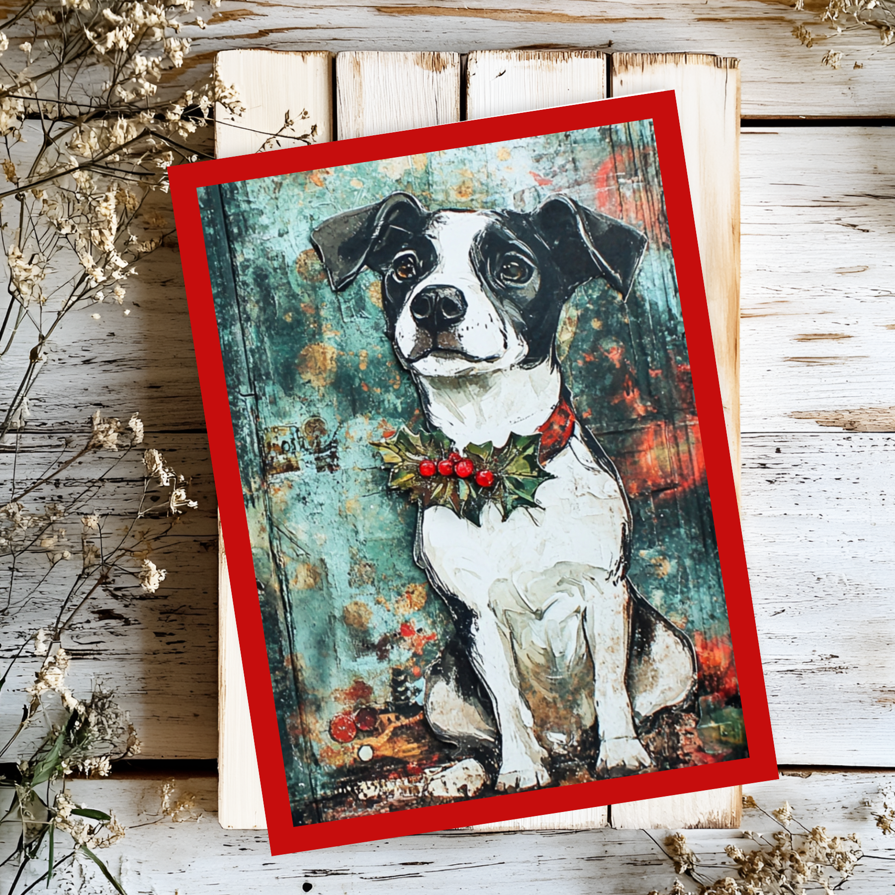 Holiday Greeting Card - Holly Collar