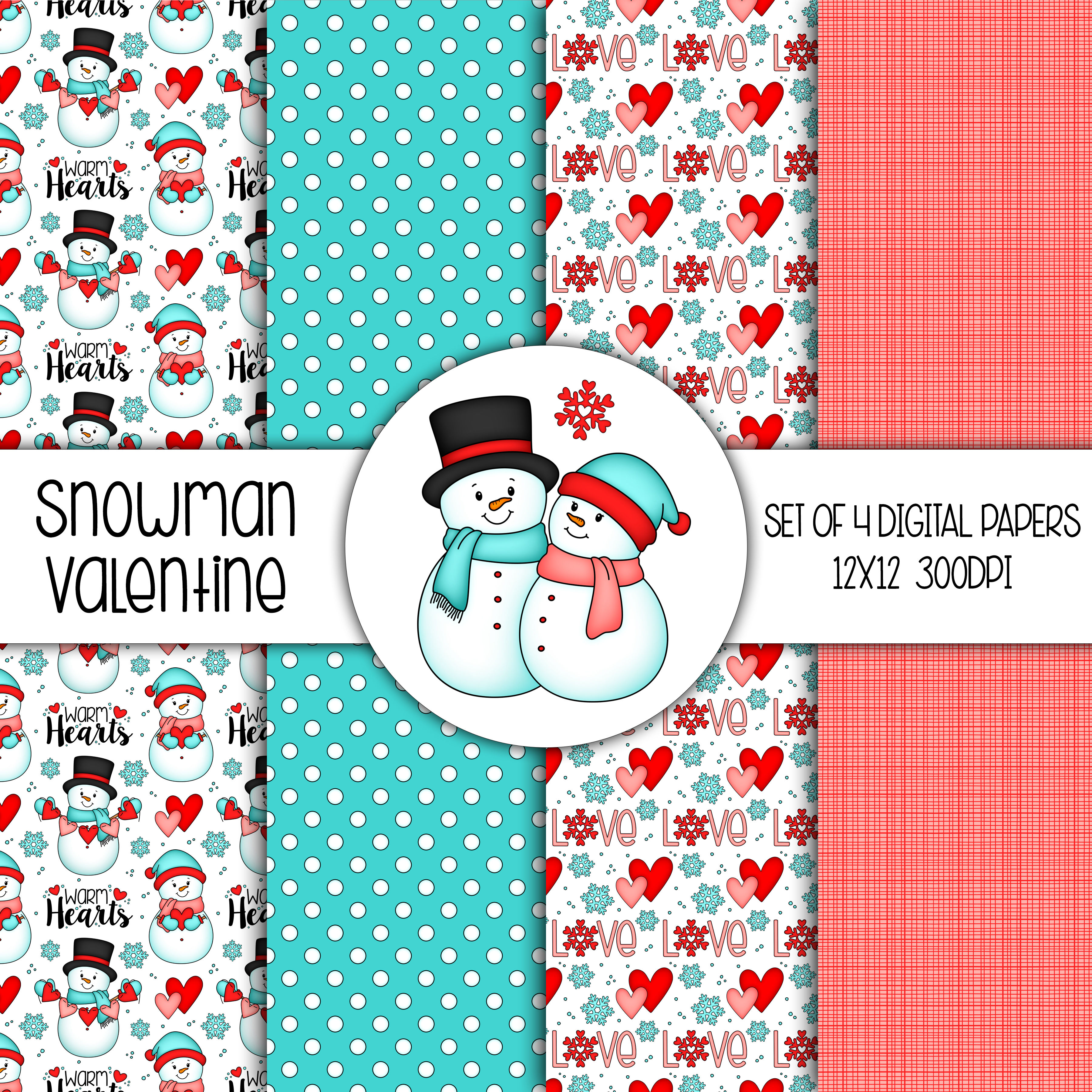 Snowman Valentine Digital Paper Set