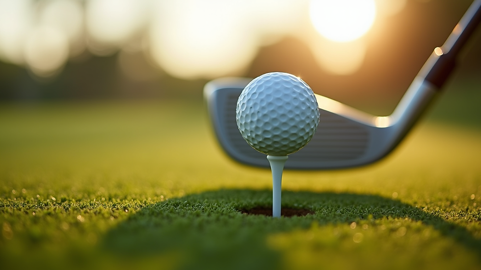 Close-up view of a golf ball on a tee with a driver club ready to hit