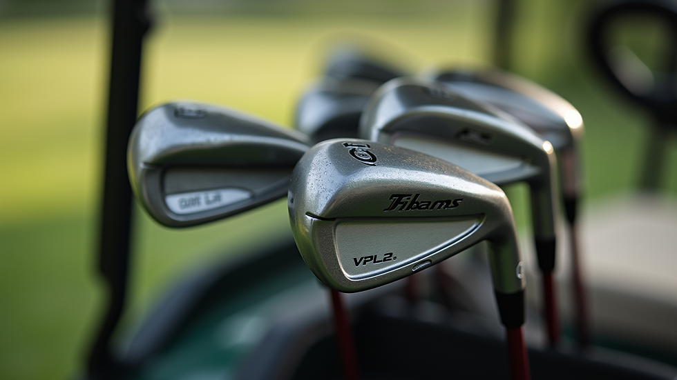 Eye-level view of a golf course with a golfer preparing to swing