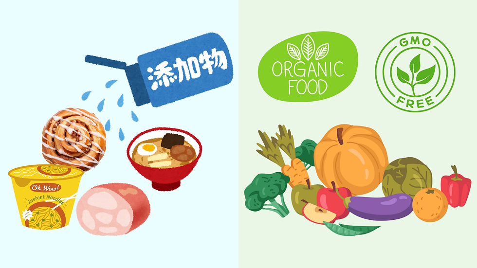 食品添加物の多い食品は避け、オーガニックやGMOフリーの食品を選ぶ