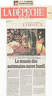 musée des automates / Article /Presse/ ouverture /Limoux /Aude / la dépêche
