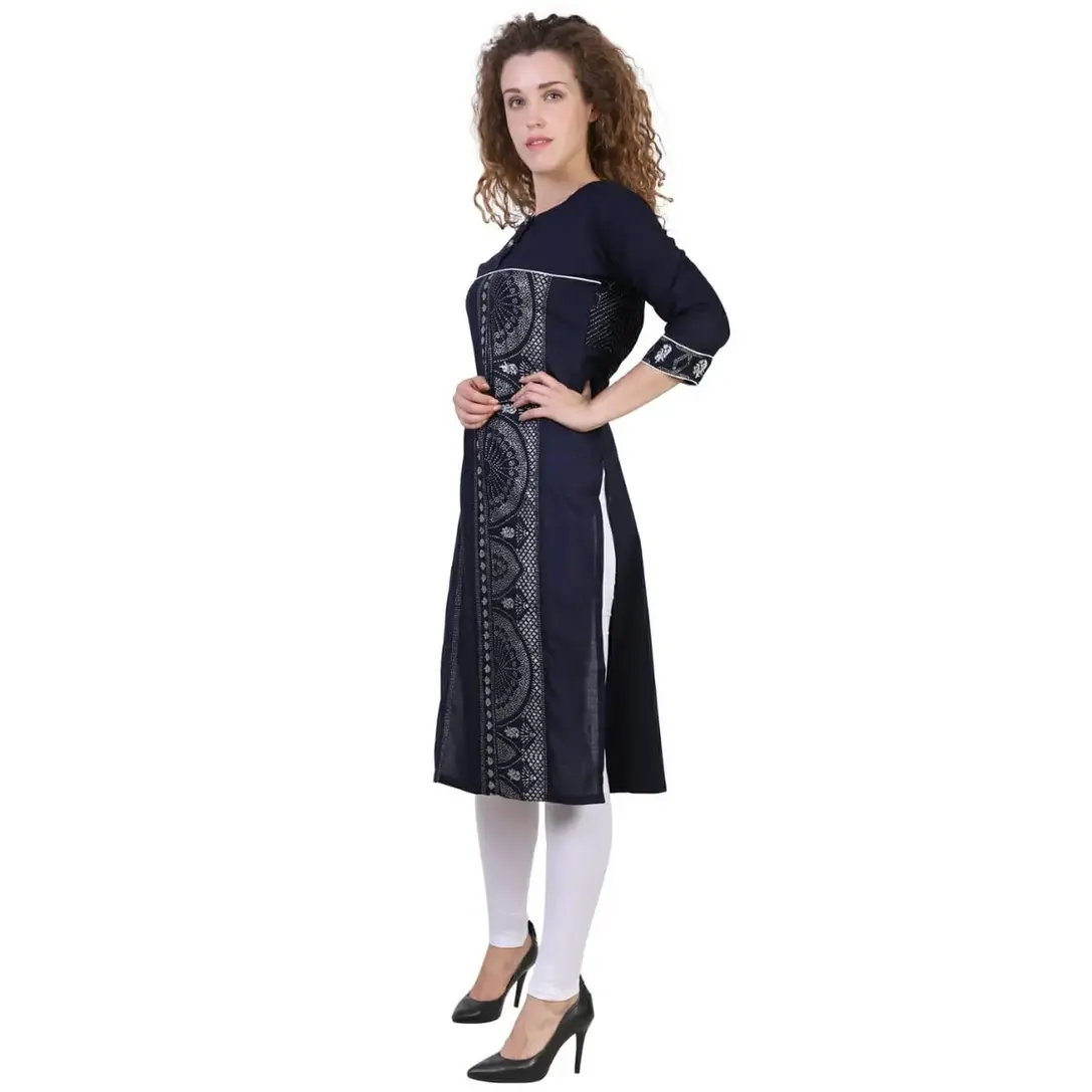 blue cotton kurti with silver work