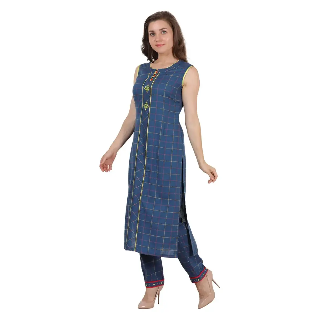 Blue Chanderi Kurti with Shrug and Trousers