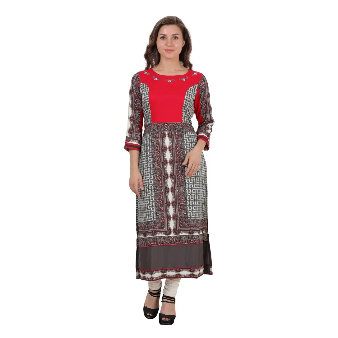 Red mix match Straight-cut cotton kurti